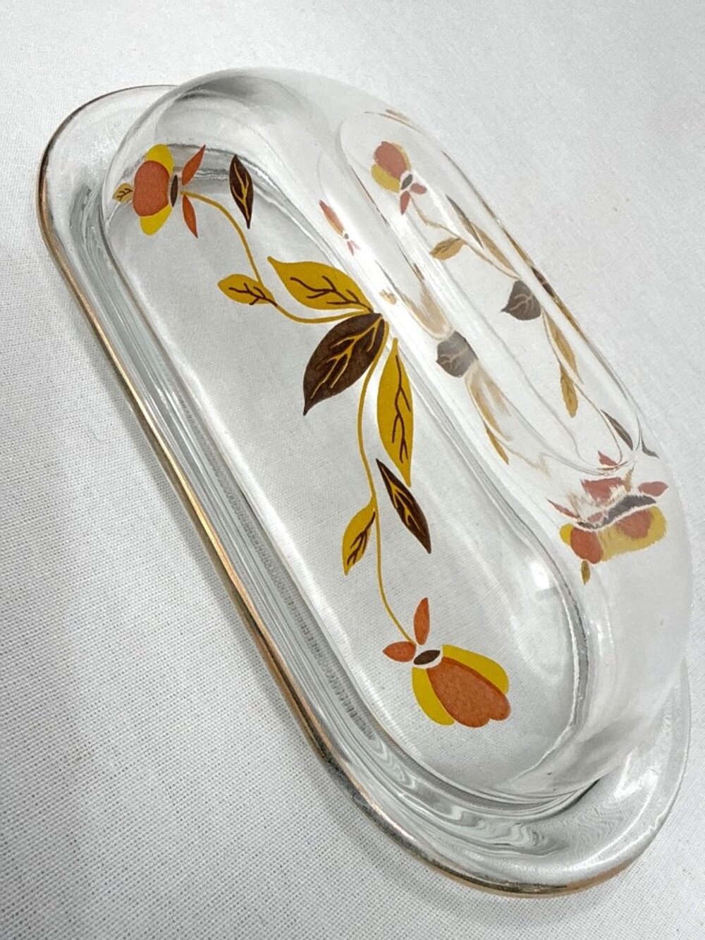 Hall Jewel Tea Autumn Leaf Glass Covered Butter Dish MCM - Picture 2 of 9